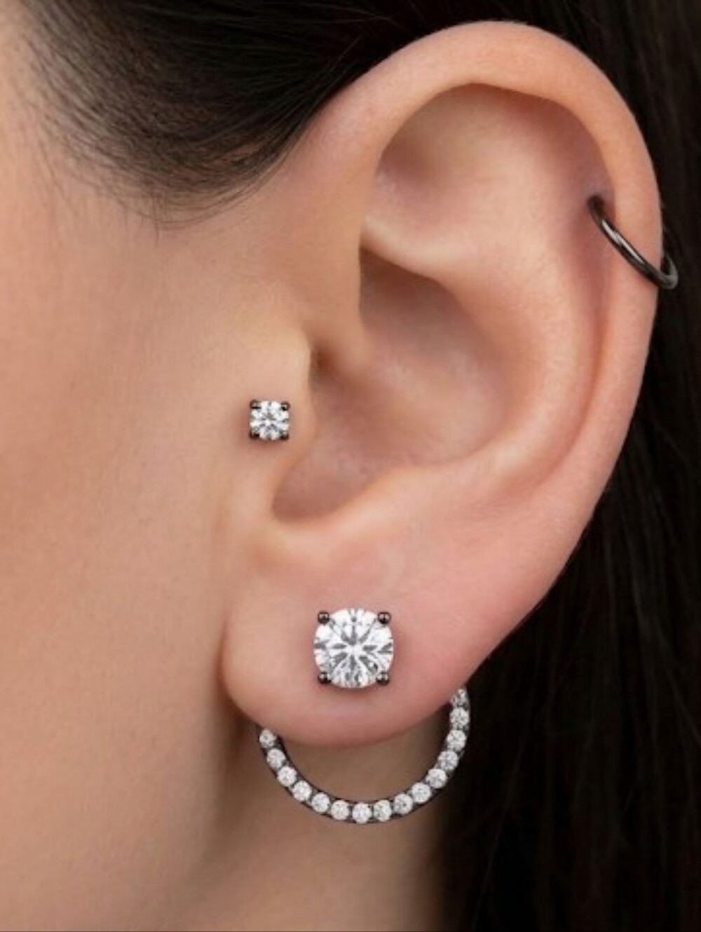 Black Rhodium Plated Cubic Zirconia Eclipse Duo Earrings